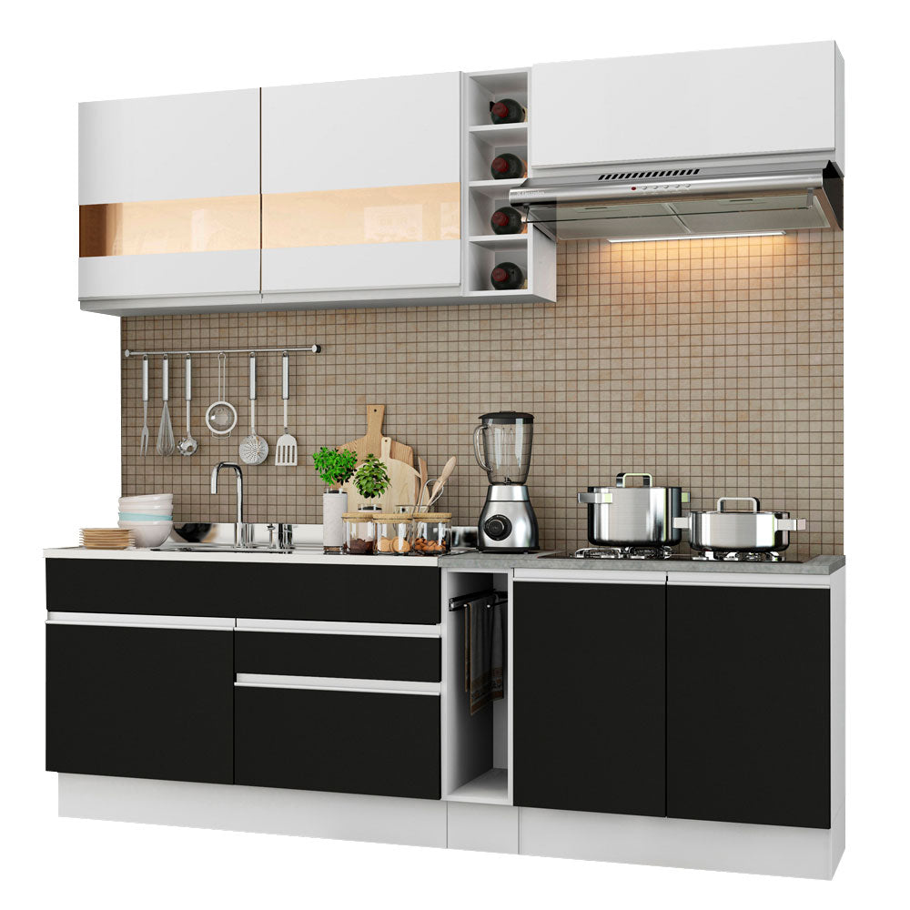 Cocina Integral 220cm Blanco/Negro Glamy 02