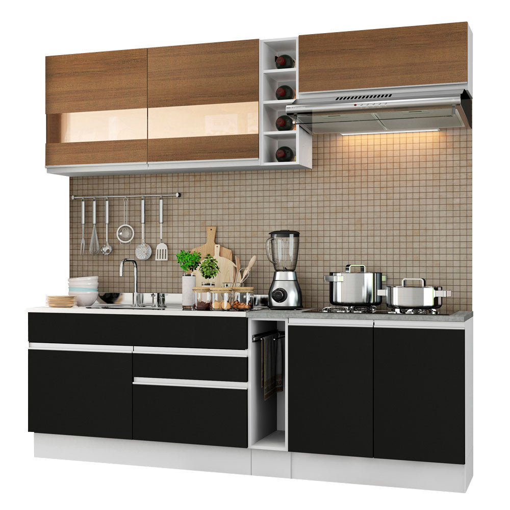 Cocina Integral 220cm Blanco/Marrón/Negro Glamy 02