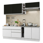 Cocina Compacta 220 x 52 cm 6 Puertas 2 Cajones Blanco/Negro Glamy Madesa 03