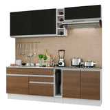 Kit Cocina Lineal- Glamy 220 cm - Blanco - Marrón / Negro