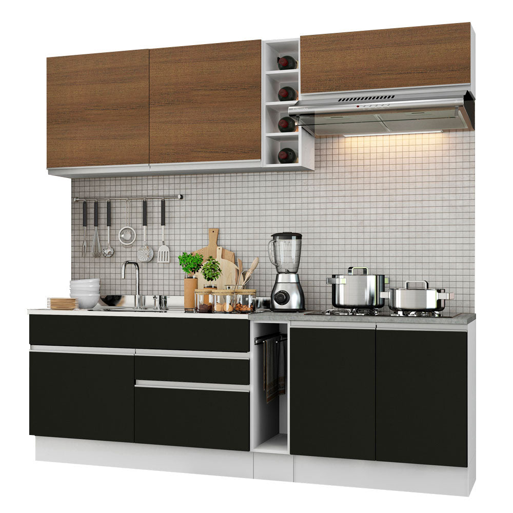 Cocina Integral 220cm Blanco/Marrón/Negro Glamy 03