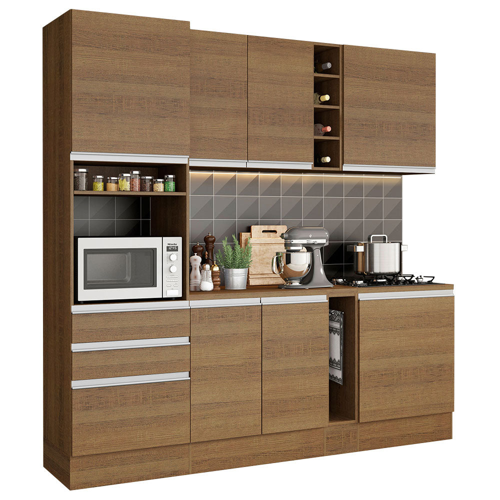 Cocina Compacta 220 x 52 cm 7 Puertas 3 Cajones Marrón Glamy Madesa