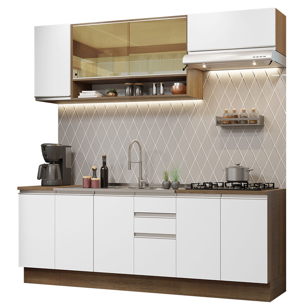 Cocina Integral 240cm sin Fregadero Marrón/Blanco Glamy 03