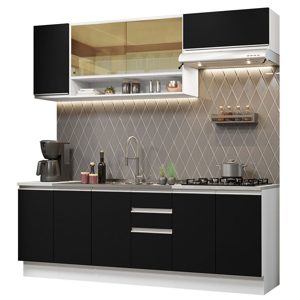 Cocina Integral 240 cm Blanco/Negro Glamy Madesa