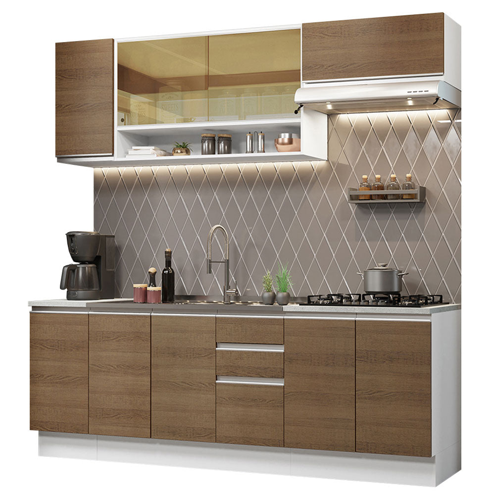Cocina Integral 240 cm Con Fregadero Blanco/Marrón Glamy Madesa