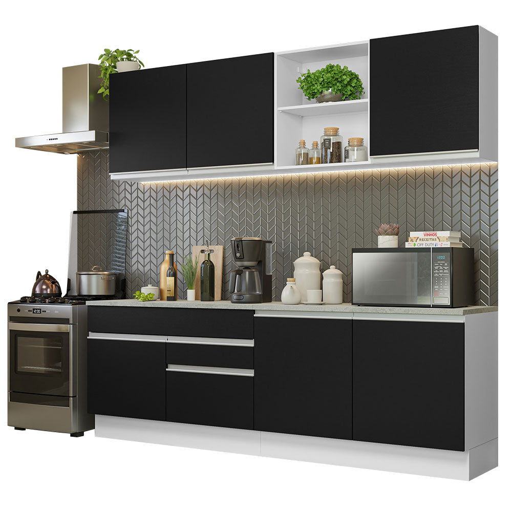 Cocina Integral 240 cm Blanco/Negro Glamy Madesa