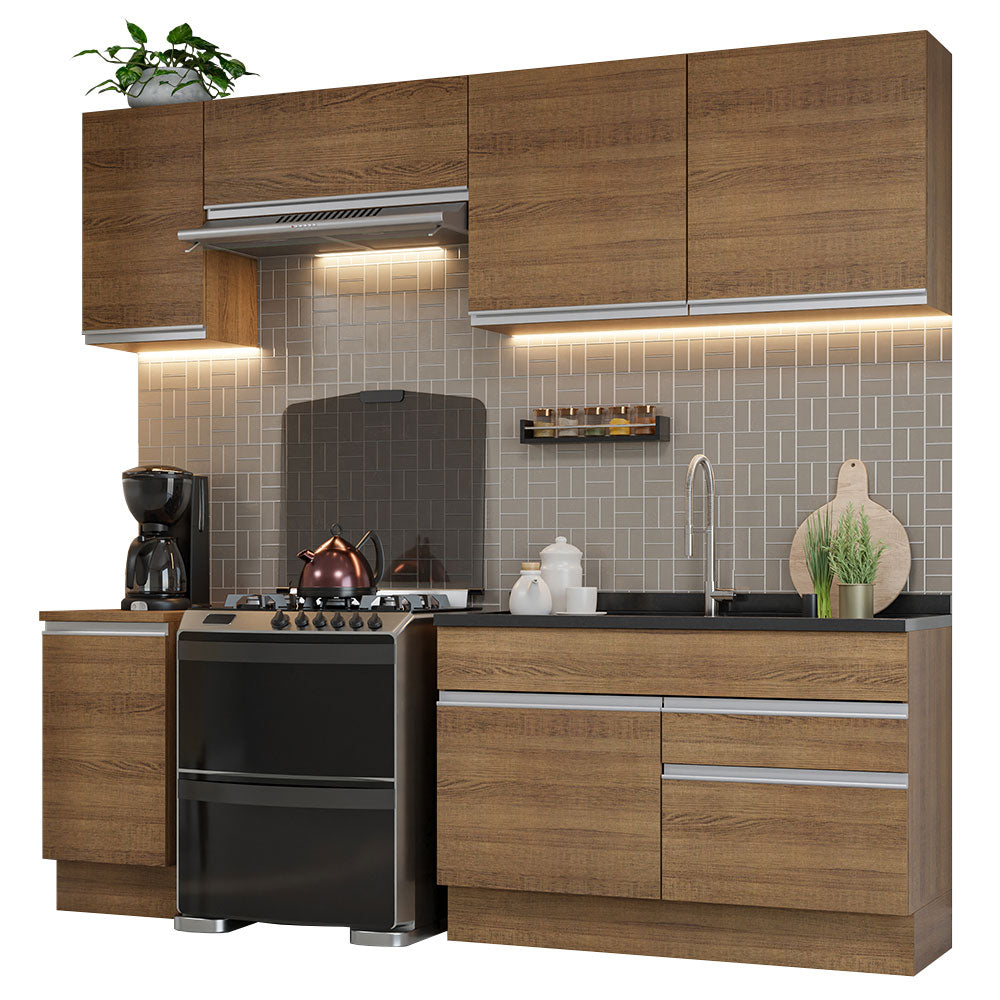 Cocina Integral 240 x 52 cm 6 Puertas 2 Cajones Marrón Glamy Madesa 07