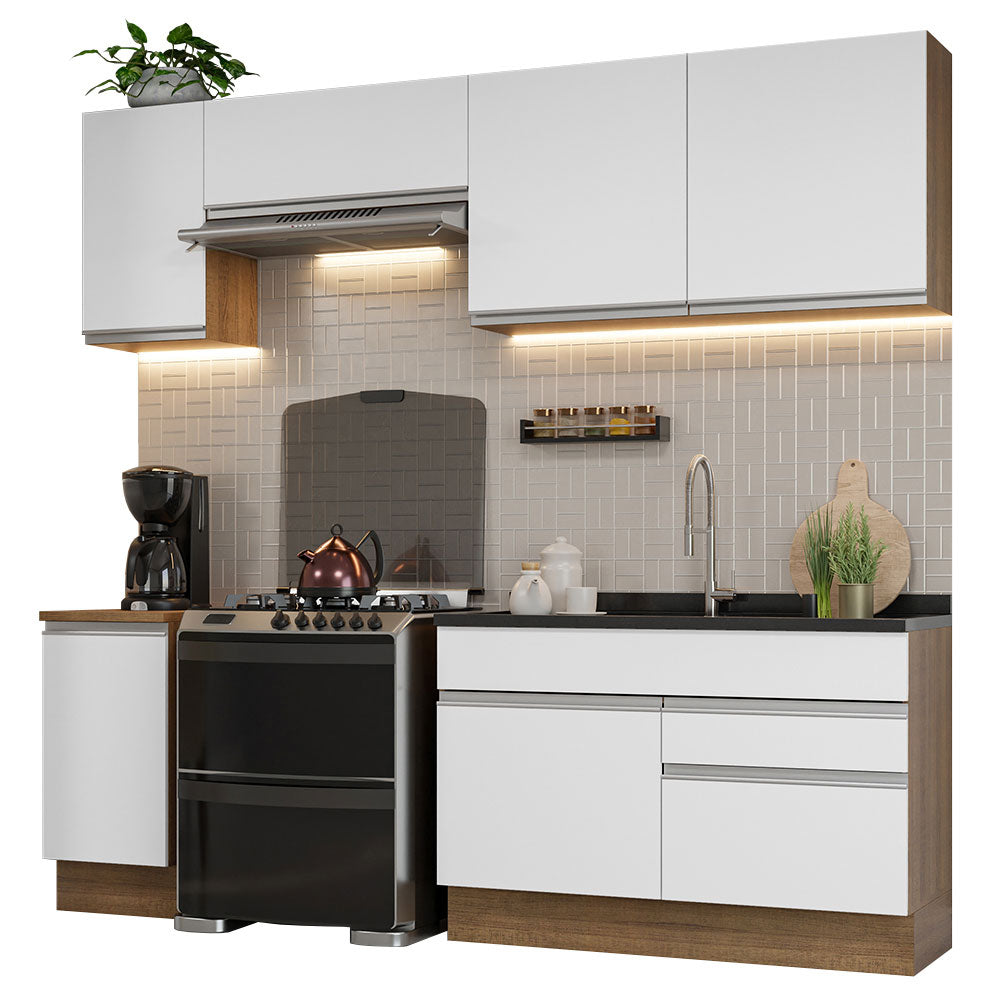Cocina Integral 240 x 52 cm 6 Puertas 2 Cajones Marrón/Blanco Glamy Madesa 07