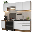 Cocina Integral 240 x 52 cm 6 Puertas 2 Cajones Marrón/Blanco Glamy Madesa 07