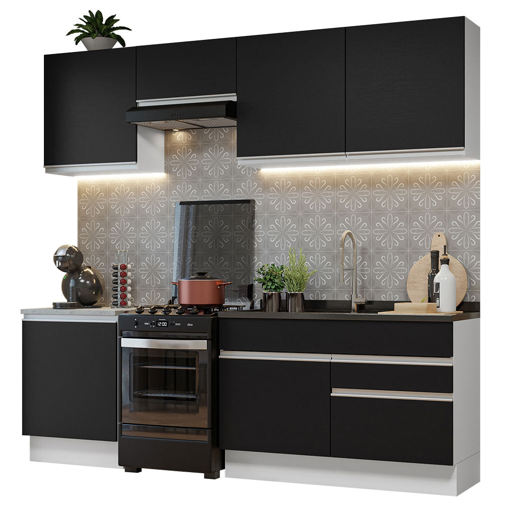 Cocina Integral 240cm Blanco/Negro Glamy 08