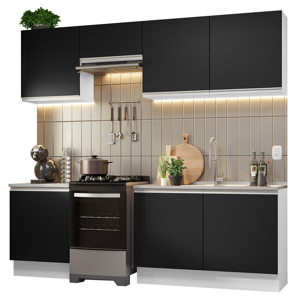 Cocina Integral 240cm Blanco/Negro Glamy 09