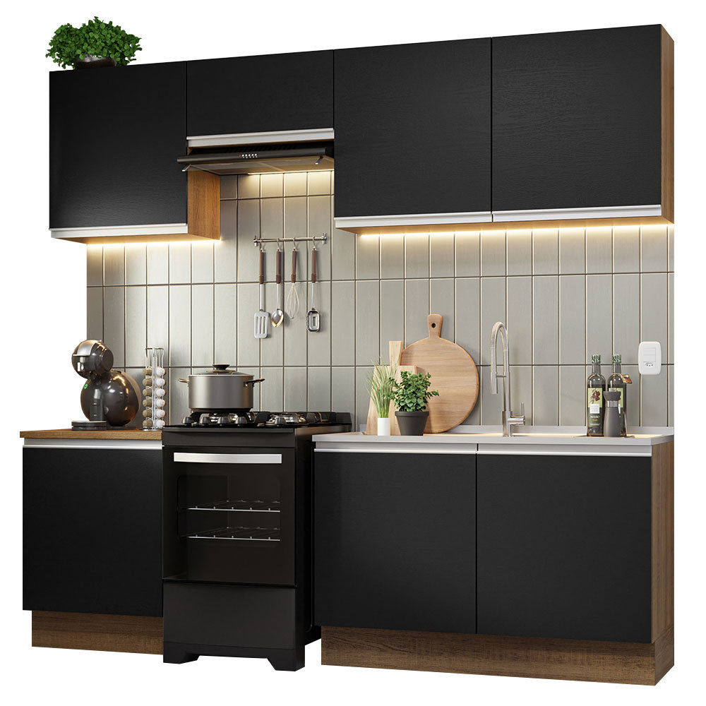 Cocina Integral 240cm Marrón/Negro Glamy 09