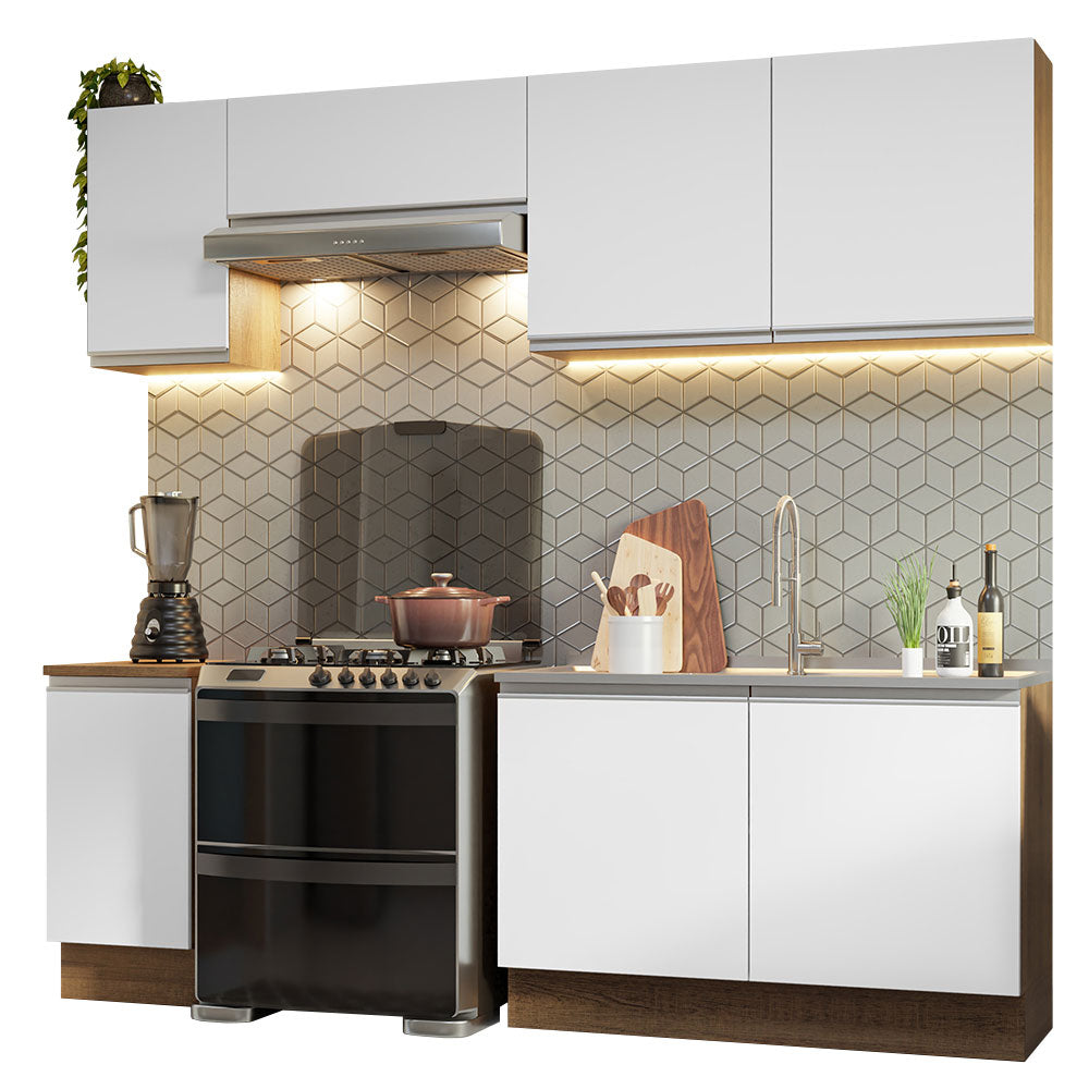 Cocina Integral 240 cm Marrón/Blanco Glamy Madesa