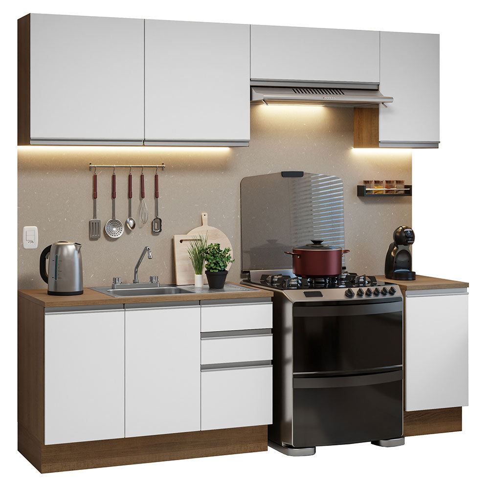 Cocina Integral con Accesorios 240cm Glamy Marrón/Blanco
