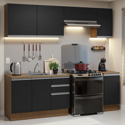 Cocina Integral 240 cm Con Fregadero y Accesorios de Cocina Marrón/Negro Glamy Madesa