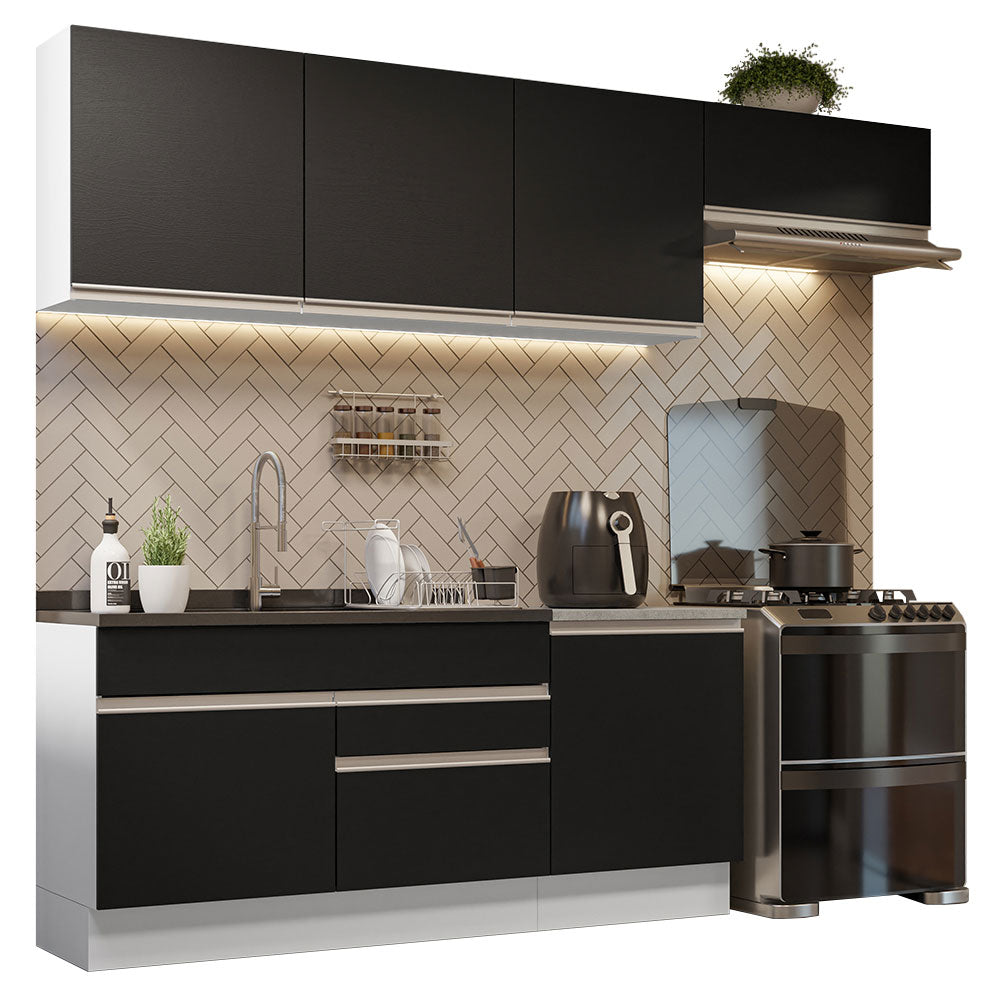Cocina Integral 260 cm Blanco/Negro Glamy Madesa