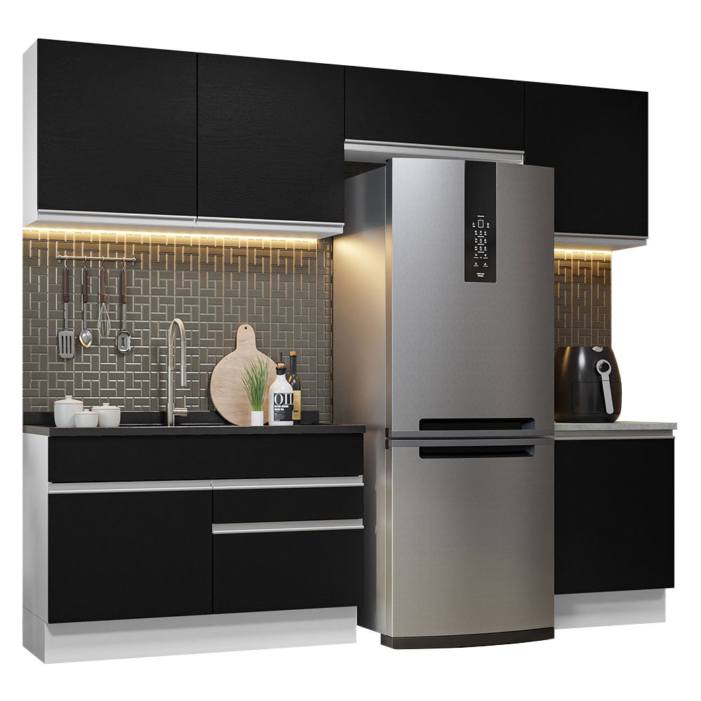 Cocina Integral 260 cm Blanco/Negro Glamy Madesa