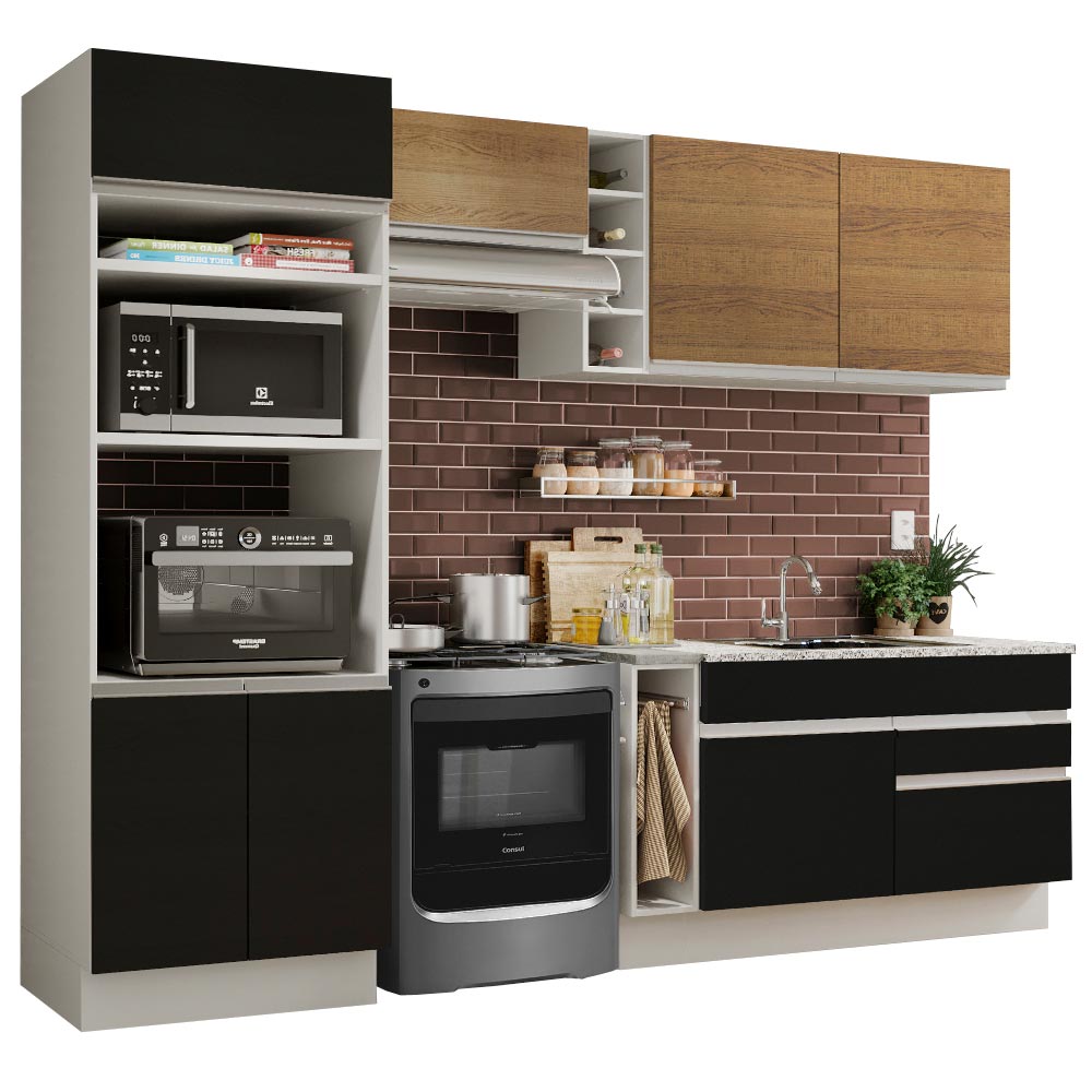 Cocina Integral 270cm Blanco/Negro/Marrón Glamy 09