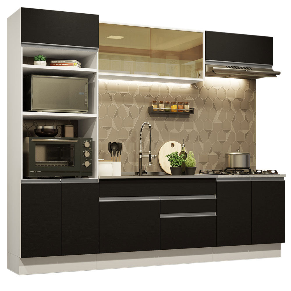 Cocina Integral 270 cm Con Mueble para Horno Blanco/Negro Glamy Madesa