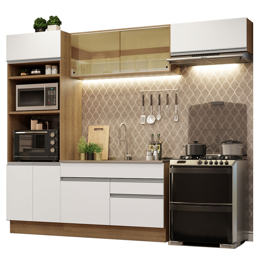 Cocina Integral 270 cm Con Mueble para Horno Marrón/Blanco Glamy Madesa