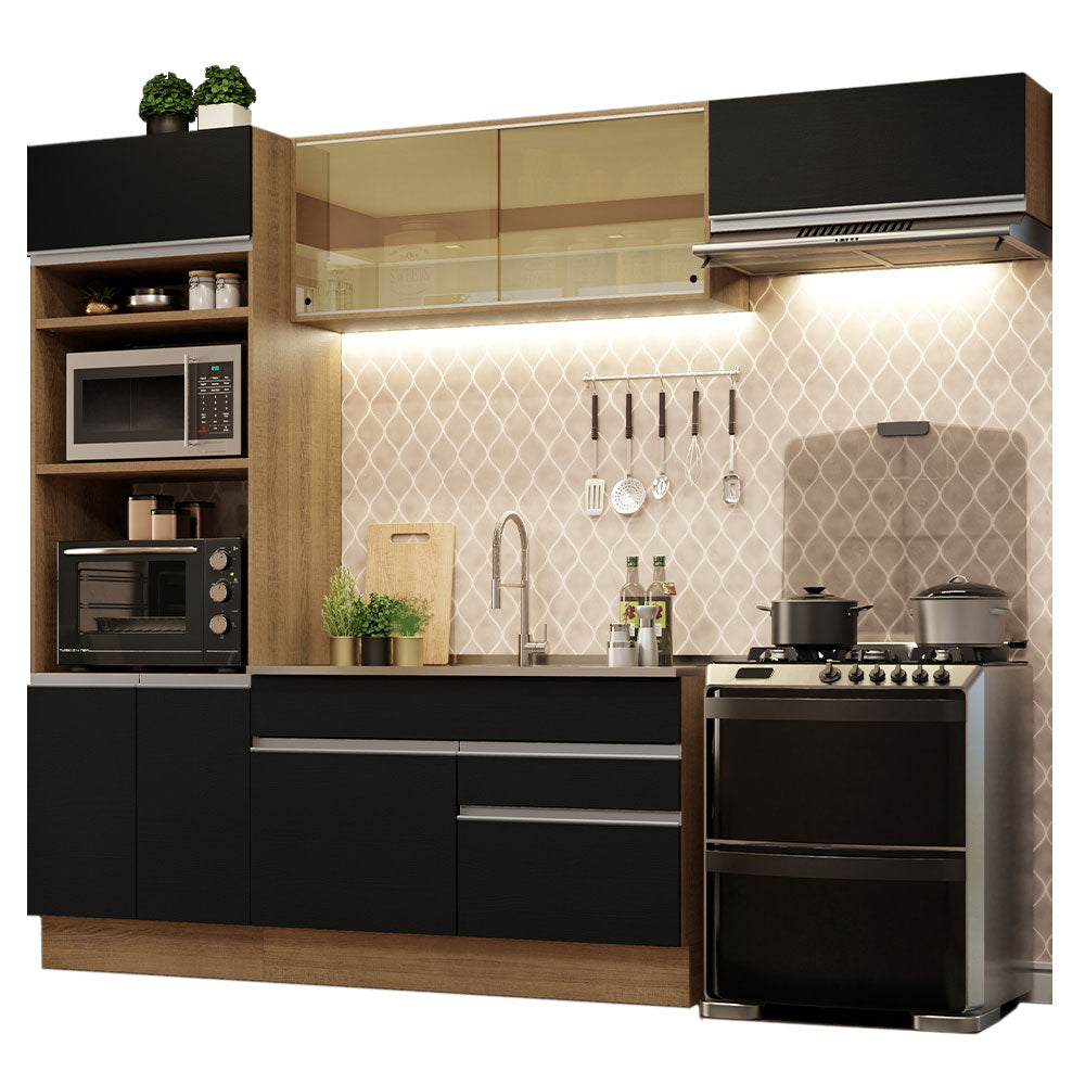Cocina Integral 270 cm Con Mueble para Horno Marrón/Negro Glamy Madesa
