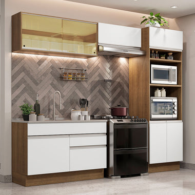 Cocina Integral 270 cm Con Mueble para Horno Marrón/Blanco Glamy Madesa