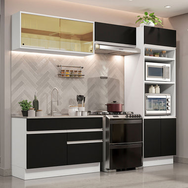 Cocina Integral 270 cm Con Mueble para Horno Blanco/Negro Glamy Madesa