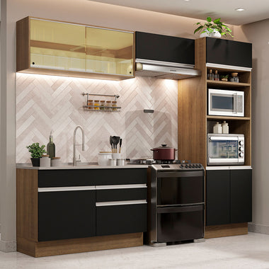 Cocina Integral 270 cm Con Mueble para Horno Marrón/Negro Glamy Madesa