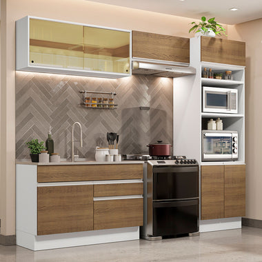 Cocina Integral 270 cm Con Mueble para Horno Blanco/Marrón Glamy Madesa
