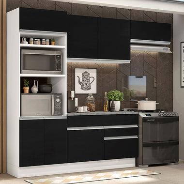 Cocina Integral 270 cm Con Mueble para Horno Blanco/Negro Glamy Madesa