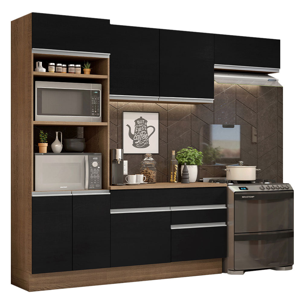 Cocina Integral 270 cm Con Mueble para Horno Marrón/Negro Glamy Madesa