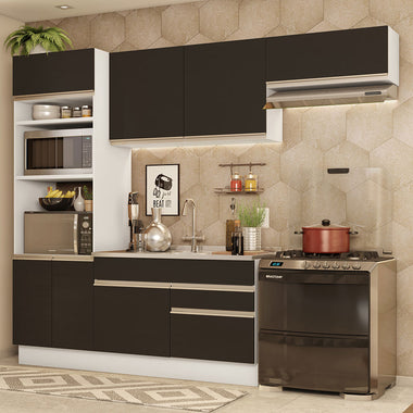 Cocina Integral 270 cm Con Mueble para Horno Blanco/Negro Glamy Madesa