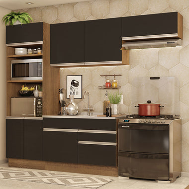 Cocina Integral 270 cm Con Mueble para Horno Marrón/Negro Glamy Madesa