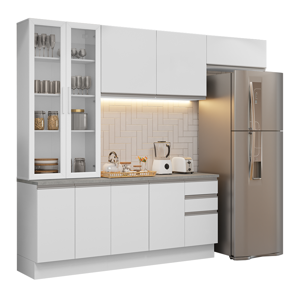 Cocina Integral 270 cm Con Vitrina Blanco Glamy Madesa