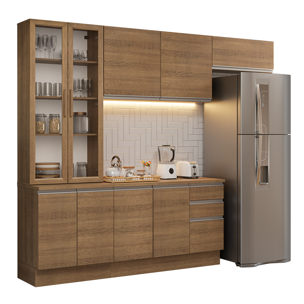 Cocina Integral 270 cm Con Vitrina Marrón Glamy Madesa