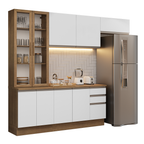Cocina Integral 270 cm Con Vitrina Marrón/Blanco Glamy Madesa