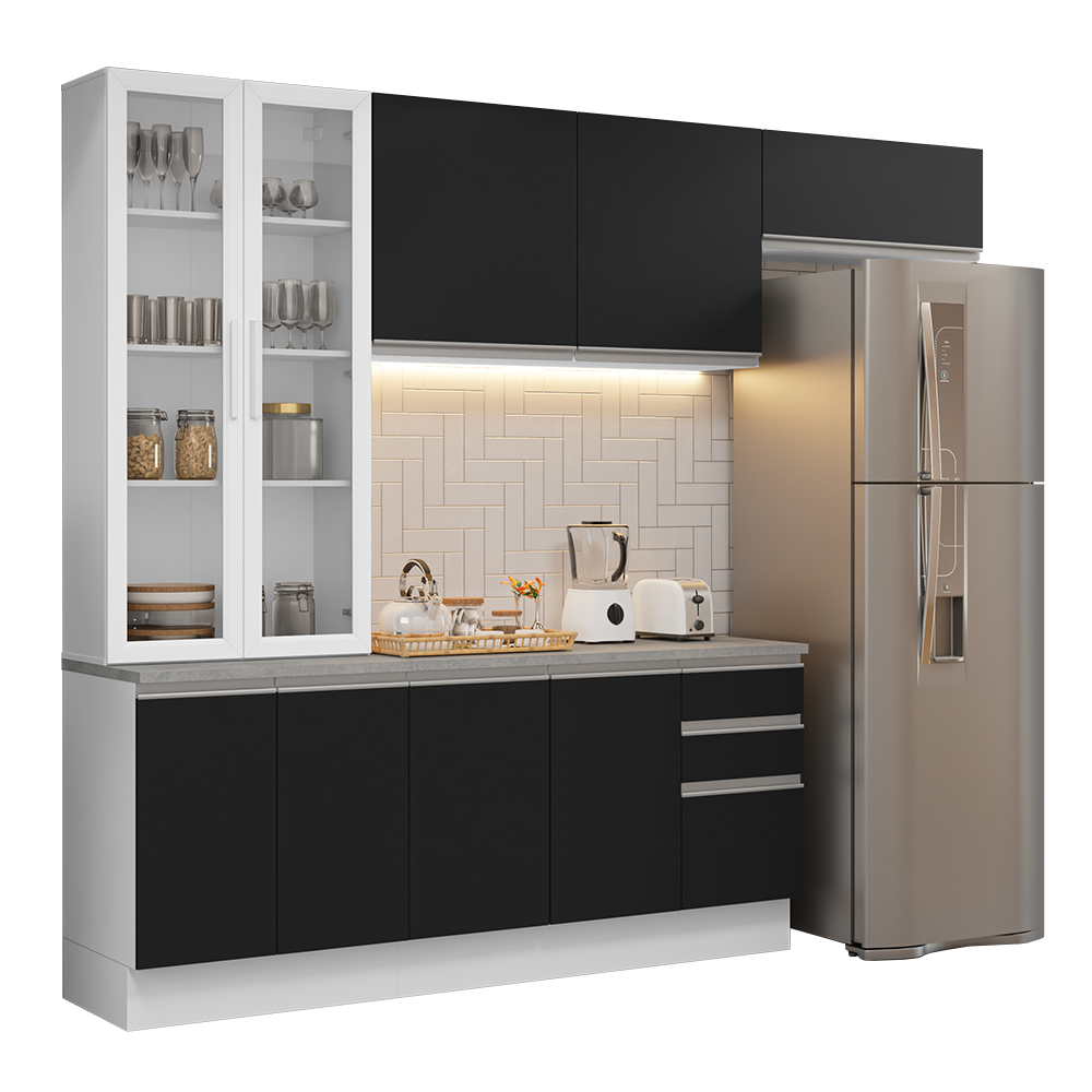 Cocina Integral 270cm Blanco/Negro Glamy 16
