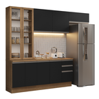Cocina Integral 270 cm Con Vitrina Marrón/Negro Glamy Madesa