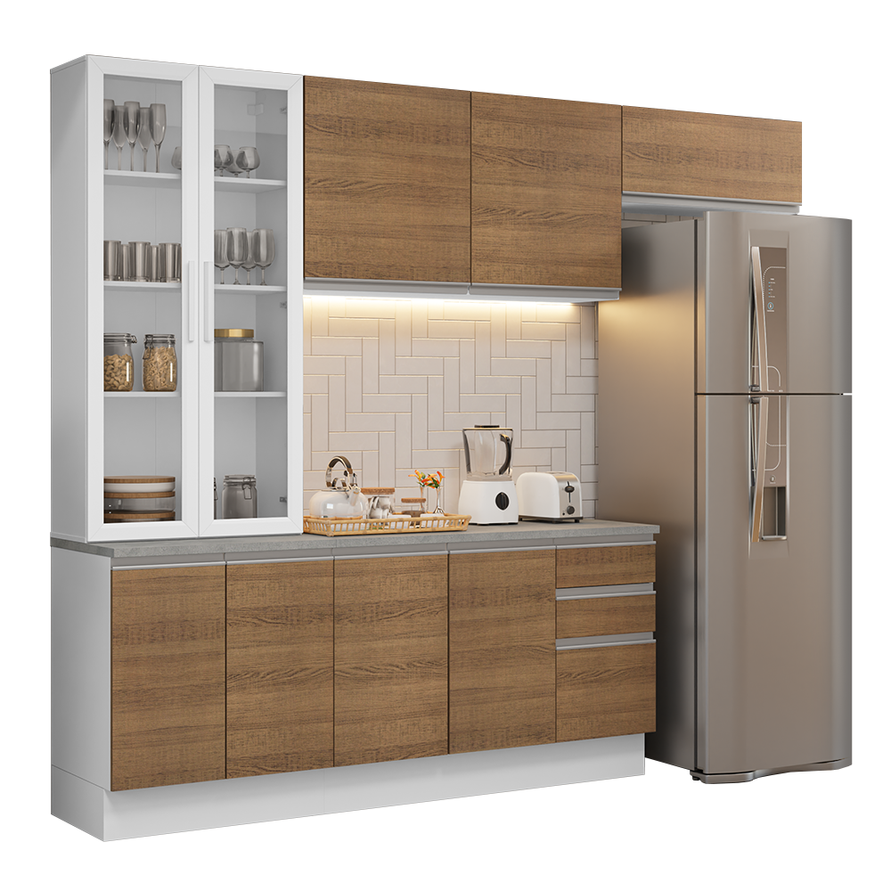 Cocina Integral 270 cm Con Vitrina Blanco/Marrón Glamy Madesa