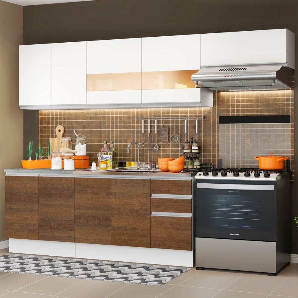 Cocina Integral 280cm Blanco/Marrón/Blanco Glamy 03