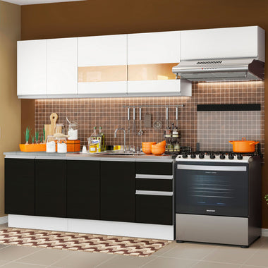 Cocina Integral 280 cm Blanco/Negro Glamy Madesa