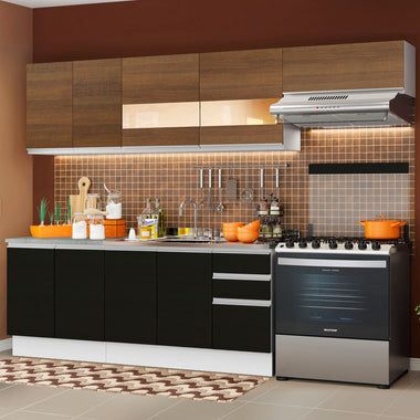 Cocina Integral 280 cm Blanco/Negro/Marrón Glamy Madesa