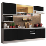 Cocina Integral 280cm Blanco/Negro Glamy Genova