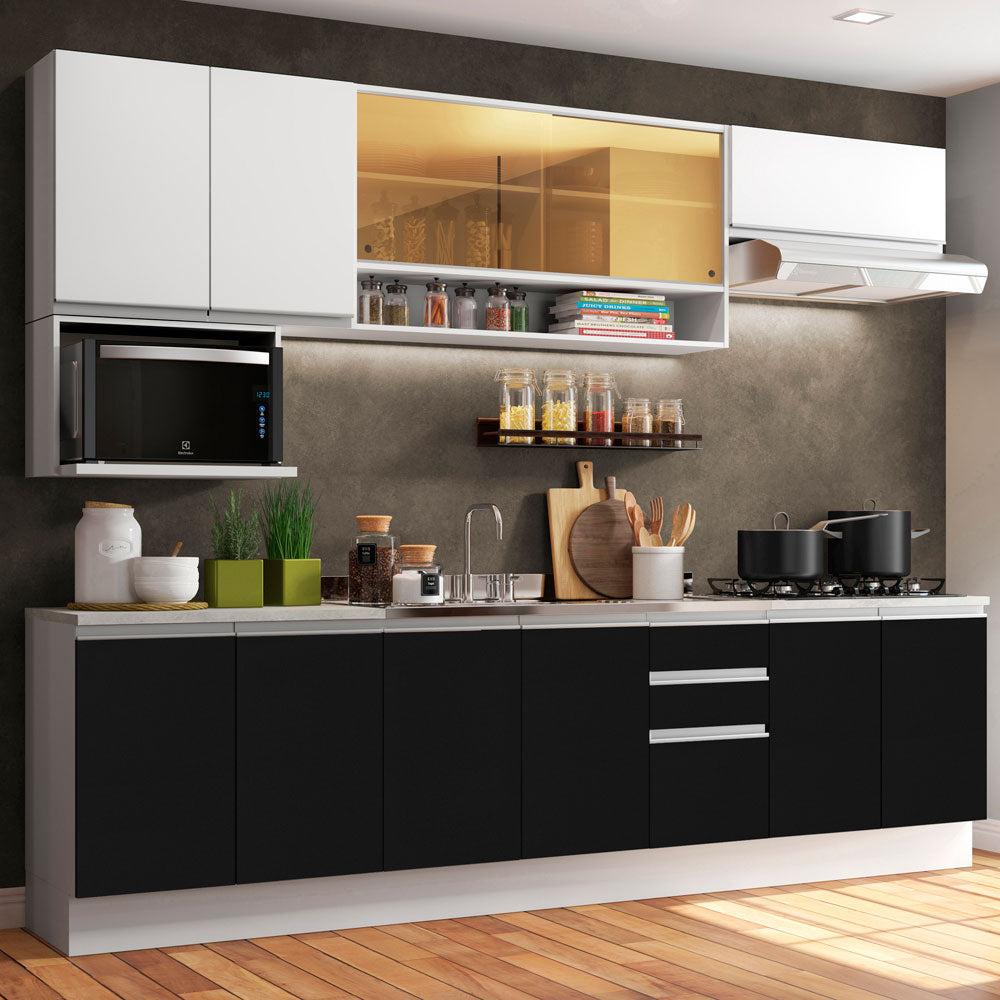 Cocina Integral 280 cm Blanco/Negro Glamy Madesa