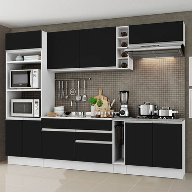 Cocina Integral 290 cm Con Mueble para Horno Blanco/Negro Glamy Madesa