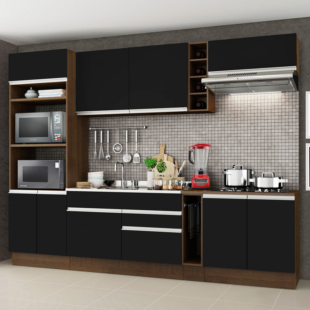 Cocina Integral 290 x 52 cm 9 Puertas 2 Cajones Con Mueble para Horno Marrón/Negro Glamy Madesa 02