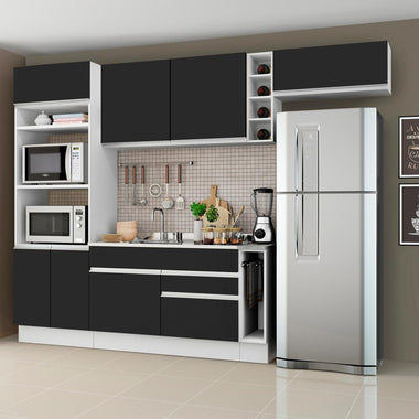 Cocina Integral 290 cm Con Mueble para Horno Blanco/Negro Glamy Madesa