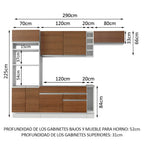 Cocina Integral 290 x 52 cm 7 Puertas 2 Cajones Con Mueble para Horno Blanco/Marrón Glamy Madesa 14