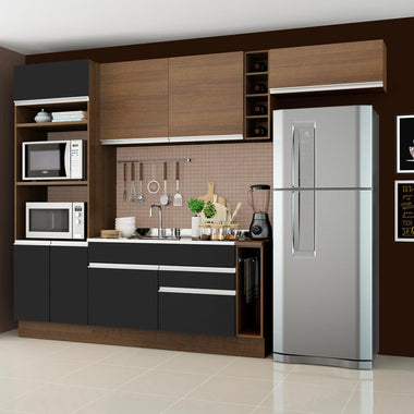 Cocina Integral 290 cm Con Mueble para Horno Marrón/Negro Glamy Madesa
