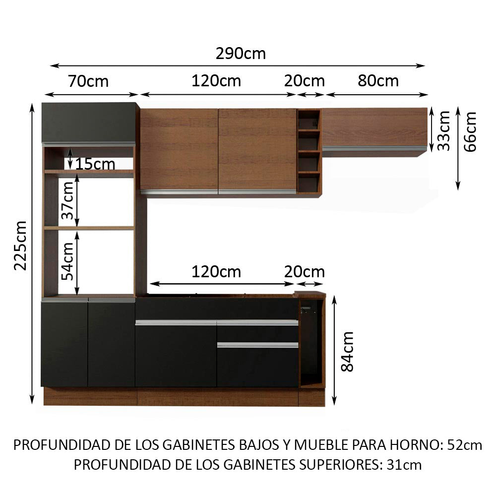 Kit Cocina Lineal- Glamy 290 cm - Marrón- Negro / Marrón